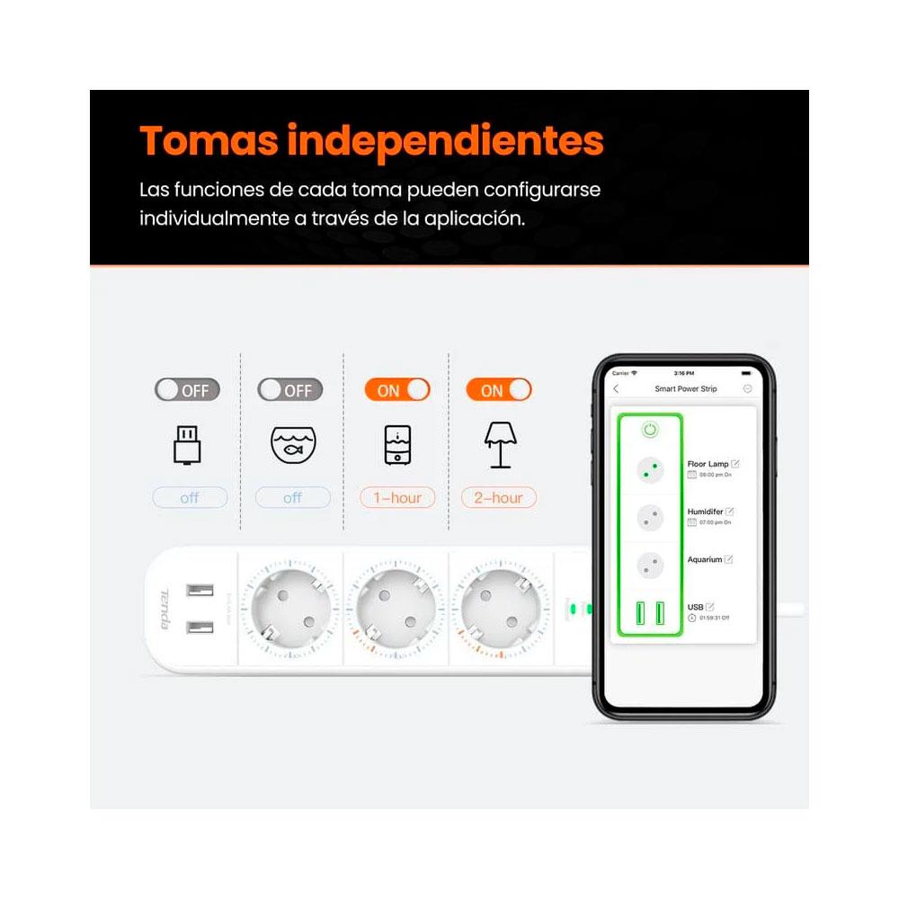 Regleta 3 tomas IPCOM / Proteccion infantil / 2x Puerto de carga USB / Blanca / SP15 - Imagen 4