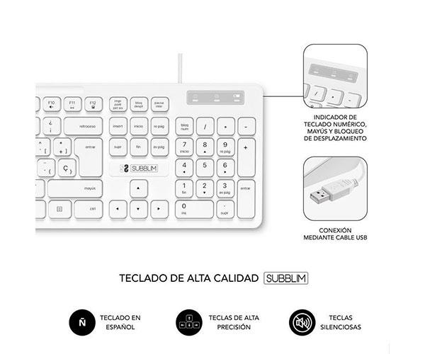 Teclado Usb Subblim Business Slim Silencioso / Blanco / SUBKBC-0SSK51 - Imagen 2