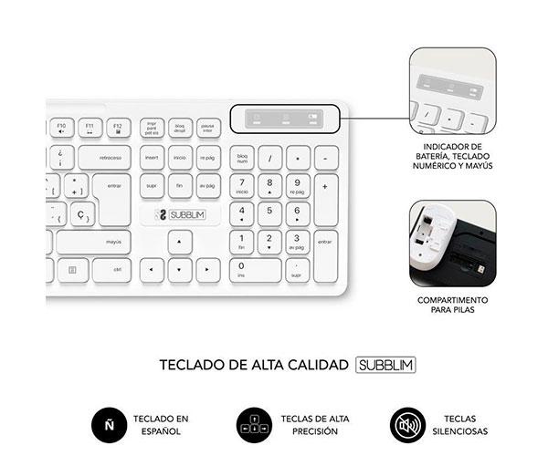 Combo Teclado + Raton Inalambrico Subblim Business / Slim / Silencioso / Blanco/ SUBKBC-CSSW11 - Imagen 3