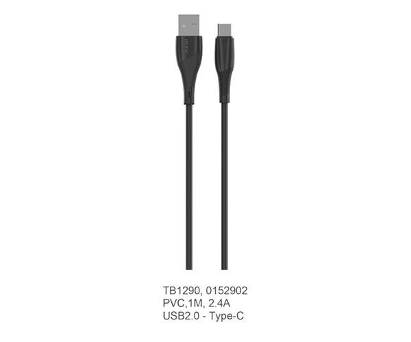 Cable datos USB 2.0 a Type-C / 1m / 3.4a / Carga rapida / Tb1290 / Negro / Mtk