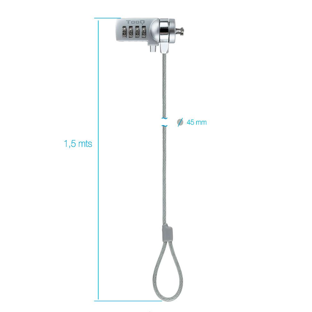 Cable de seguridad para portatil con combinacion / 1.5 m / Gris / Tooq / TQCLKC0015 - Imagen 3