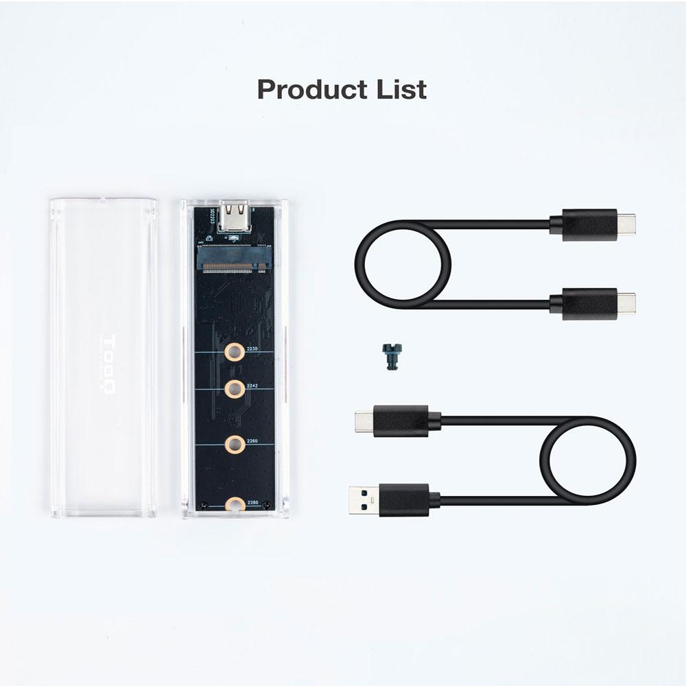 Caja externa SSd M.2 Ngff / NVMe PCIe Type-C USB 3.1 Gen2 / RGB / Tooq / Transparente / TQE-2200 - Imagen 5