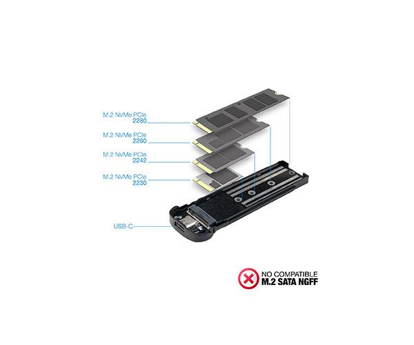 Caja externa SSD M.2 NVMe PCIe Type-C 3.1 Gen2 / Tooq / Aluminio / Negra / TQE-2201B - Imagen 3