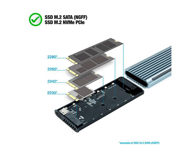 Caja externa SSd M.2 Ngff / NVMe Type-C Usb 3.1 Gen2 / Tooq / RGB / Shinobi / Gris / Tqe-2221G - Imagen 4