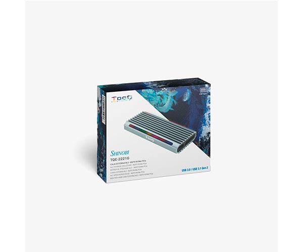 Caja externa SSd M.2 Ngff / NVMe Type-C Usb 3.1 Gen2 / Tooq / RGB / Shinobi / Gris / Tqe-2221G - Imagen 7