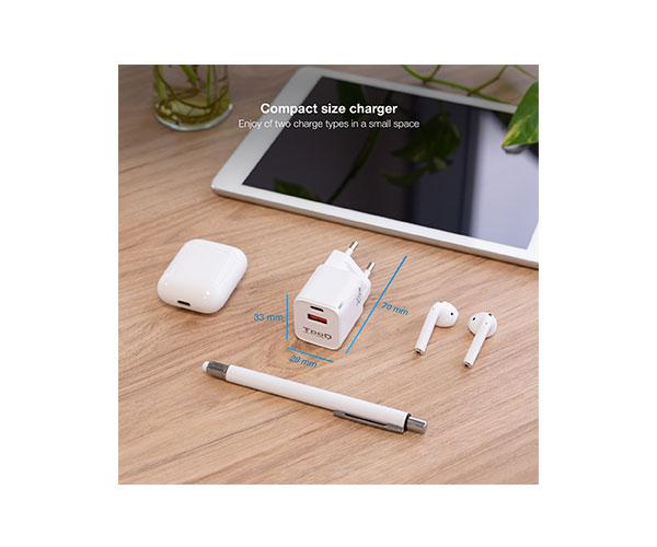 Cargador de red Usb + Type-C / 20W / Blanco / TQWC-QCPD20WT / Tooq - Imagen 3