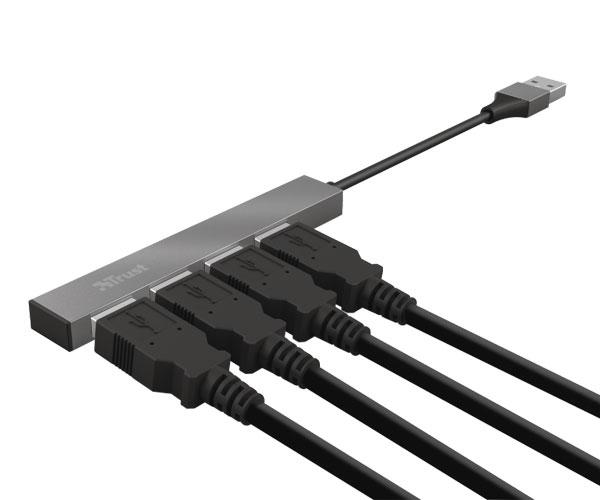 Hub 4 puertos USB 2.0 / Trust Halix / Aluminio / Diseño metalico y compacto 23786 - Imagen 3