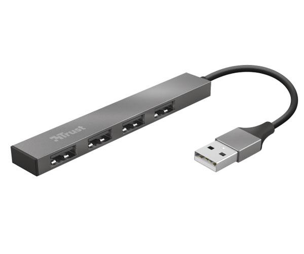 Hub 4 puertos USB 2.0 / Trust Halix / Aluminio / Diseño metalico y compacto 23786