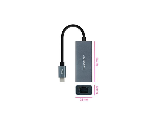 Adaptador conversor Type-C a Ethernet Gigabit RJ45 / 15cm / Aluminio / Nanocable 10.03.0406 - Imagen 2