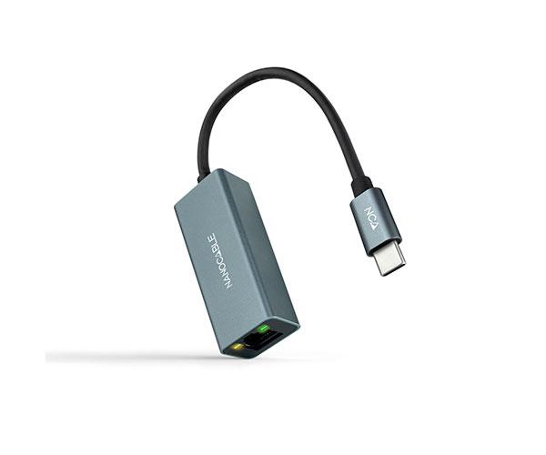 Adaptador conversor Type-C a Ethernet Gigabit RJ45 / 15cm / Aluminio / Nanocable 10.03.0406