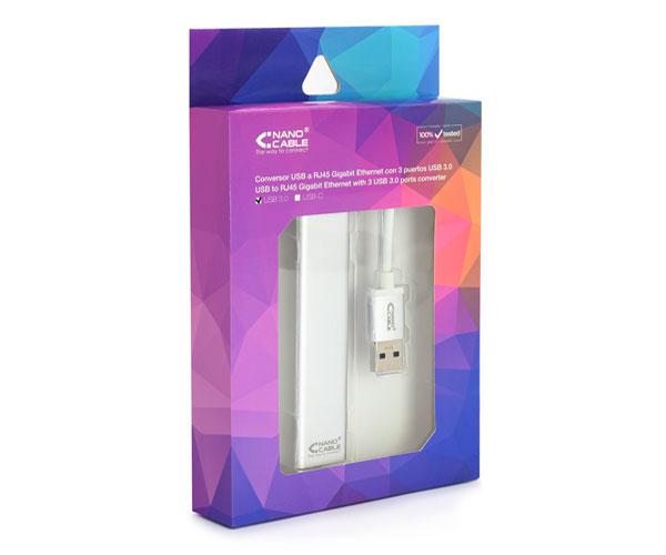 Adaptador conversor USB 3.0 a Ethernet Gigabit RJ45 + 3x USB 3.0 / Plata / 15 cm / 10.03.0403 - Imagen 3