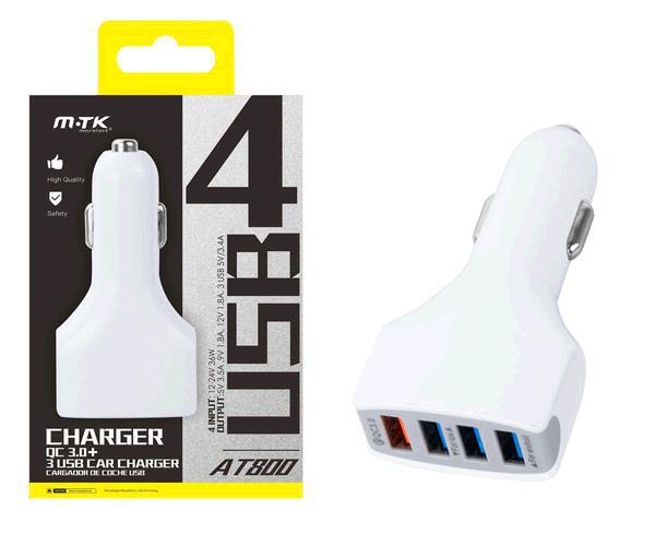 Cargador de coche-mechero Usb x4 / 36w / Blanco / At800 / Mtk / 0051541