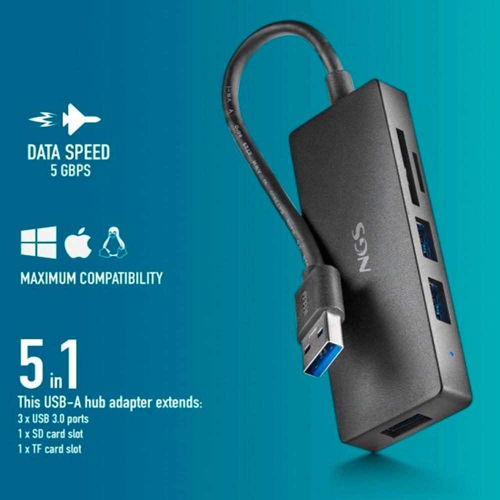 Hub Adaptador USB 3.2 NGS / 3x USB 3.2 / 1x SD / 1x Micro SD / IHUBREADER - Imagen 3