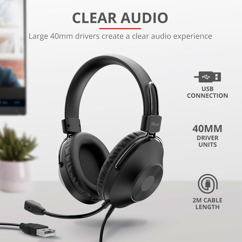 Auriculares Trust Ozzo / Usb / Micro incorporado / 40mm / Cable 2m / Negro / 24132 - Imagen 2