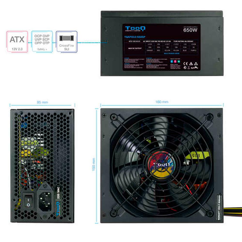 Fuente alimentacion ATX 650w Tooq Apolo / PFC Activo / ATX 2.3 / Negra / TQAPOLO-650SP - Imagen 4